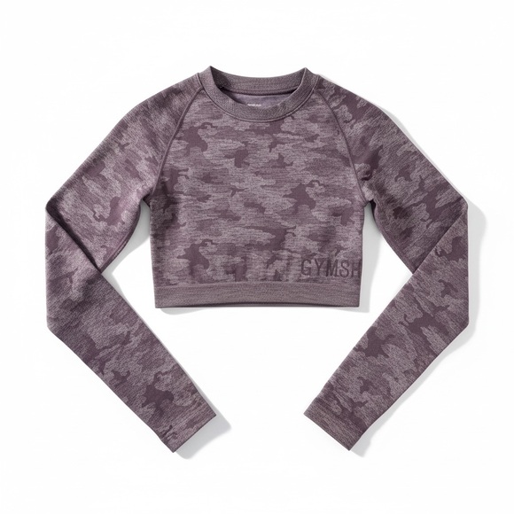 Gymshark Women Medium Purple Camo Crop Workout Too - Picture 3 of 6